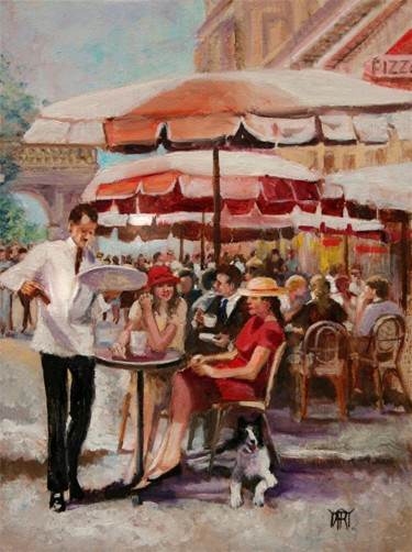 Pittura intitolato ""Cafe on the Champs…" da Andre, Yary, & Peter Dluhos, Opera d'arte originale, Olio