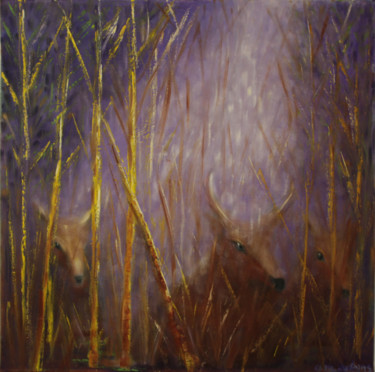 Painting titled "Deer family in hidi…" by D. Michael Adams, Original Artwork, Oil