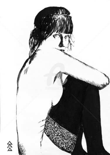 Рисунок под названием "Обнажённая Елена" - Дмитрий Дроздецкий, Подлинное произведение искусства, Чернила