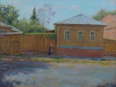 Painting titled "The old russian town" by Nikolay Dmitriev, Original Artwork, Oil Mounted on Cardboard