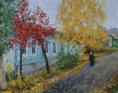 Painting titled "Autumn In Yelets. O…" by Nikolay Dmitriev, Original Artwork, Oil Mounted on Wood Stretcher frame