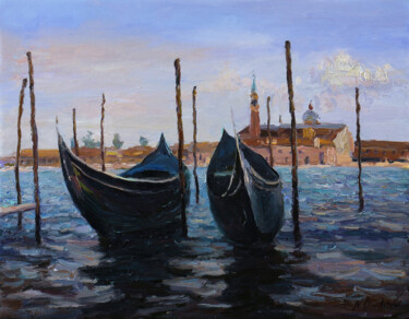 Painting titled "In Venice. Original…" by Nikolay Dmitriev, Original Artwork, Oil Mounted on Wood Stretcher frame