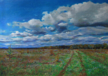 Schilderij getiteld "The Windy Cloudy Da…" door Nikolay Dmitriev, Origineel Kunstwerk, Pastel