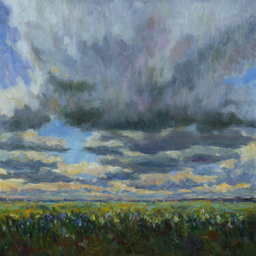 Painting titled "Beautiful Sky Cloud…" by Nikolay Dmitriev, Original Artwork, Oil Mounted on Wood Stretcher frame