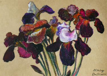 Desenho intitulada "Irises 1 - Original…" por Nikolay Dmitriev, Obras de arte originais, Pastel