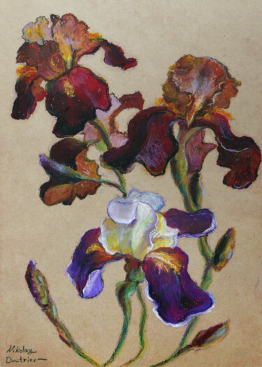 Рисунок под названием "Irises 2 - Original…" - Nikolay Dmitriev, Подлинное произведение искусства, Пастель