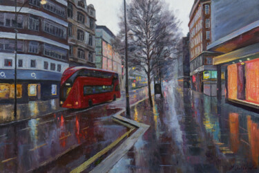 Painting titled "Oxford Street. Lond…" by Nikolay Dmitriev, Original Artwork, Oil Mounted on Wood Stretcher frame