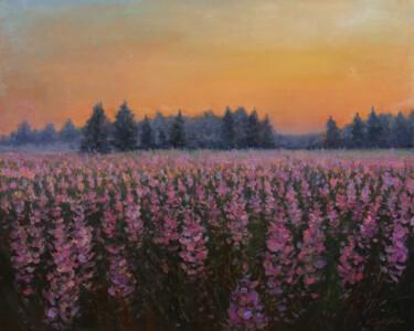 Pittura intitolato "Sunset over the pur…" da Nikolay Dmitriev, Opera d'arte originale, Olio Montato su Telaio per barella in…