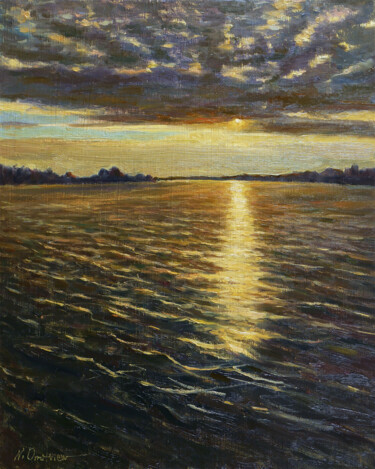 Pintura intitulada "Sunset landscape pa…" por Nikolay Dmitriev, Obras de arte originais, Óleo