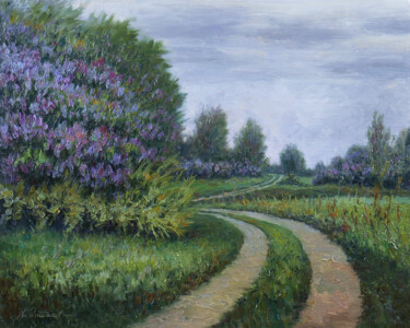 Painting titled "The Lilac Road - sp…" by Nikolay Dmitriev, Original Artwork, Oil