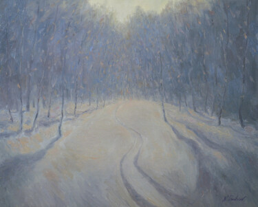 Painting titled "Sunny winter landsc…" by Nikolay Dmitriev, Original Artwork, Oil Mounted on Wood Stretcher frame