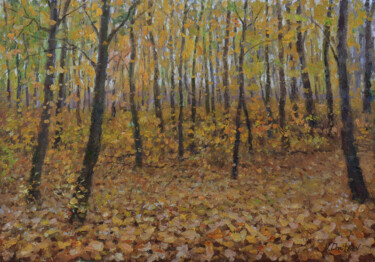 Painting titled "In The Golden Autum…" by Nikolay Dmitriev, Original Artwork, Oil Mounted on Wood Stretcher frame
