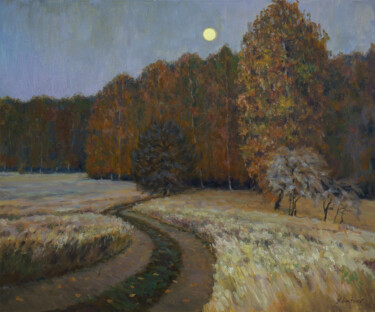 Картина под названием "Moon Rise - autumn…" - Nikolay Dmitriev, Подлинное произведение искусства, Масло Установлен на Деревя…