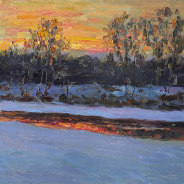 Painting titled "The Frosty Evening…" by Nikolay Dmitriev, Original Artwork, Oil