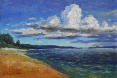 Malerei mit dem Titel "Clouds and Sea - se…" von Nikolay Dmitriev, Original-Kunstwerk, Öl Auf Keilrahmen aus Holz montiert