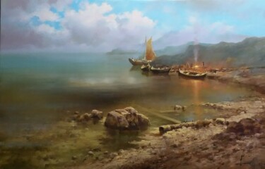 Painting titled ""Море,тишина и спок…" by Dmitrii Balakhonov, Original Artwork, Oil