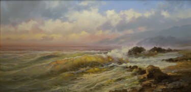 Ζωγραφική με τίτλο "Sea wave" από Дмитрий Балахонов, Αυθεντικά έργα τέχνης, Λάδι