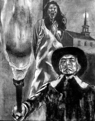 Painting titled "Сожжение ведьм" by Dmitrii Illarionov, Original Artwork, Pencil Mounted on Wood Stretcher frame