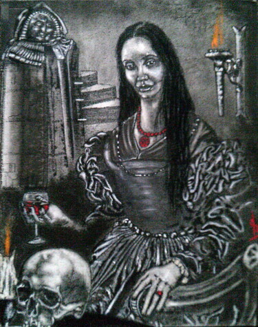 Painting titled "ЭРЖЕБЕТ БАТОРИ" by Dmitrii Illarionov, Original Artwork, Pencil Mounted on Wood Stretcher frame