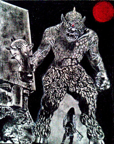 Картина под названием "ЦИКЛОП" - Дмитрий Илларионов, Подлинное произведение искусства, Древесный уголь Установлен на Деревян…
