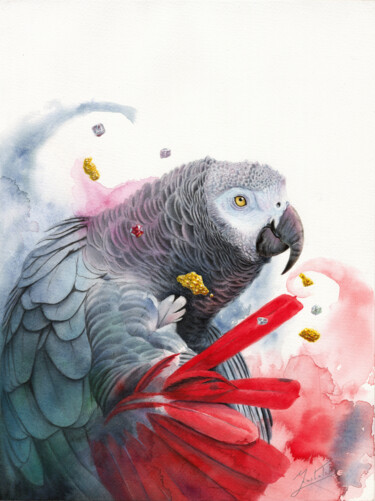 Pintura titulada "Jacquot parrot" por Dmitrii Kastalskii, Obra de arte original, Acuarela