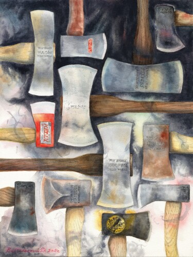 Pintura intitulada "AXES" por Dmitrii Kastalskii, Obras de arte originais, Aquarela