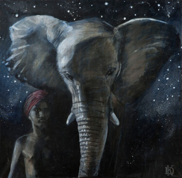 Pittura intitolato "Mowgli and Hathi" da Dmitrii Konochkin, Opera d'arte originale, Olio