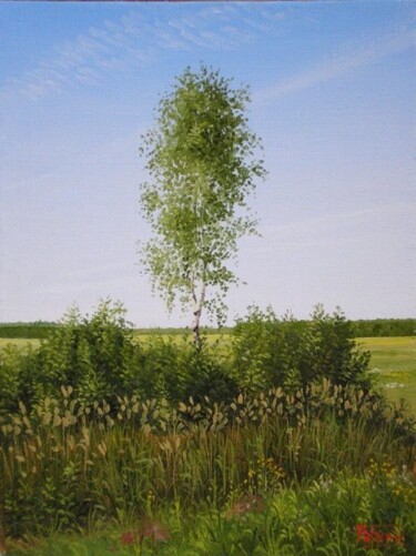 Картина под названием ""Одинокая березка"" - Дмитрий Репин, Подлинное произведение искусства, Масло