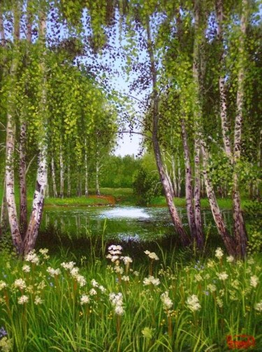 Картина под названием "Березы,лето." - Дмитрий Репин, Подлинное произведение искусства, Масло