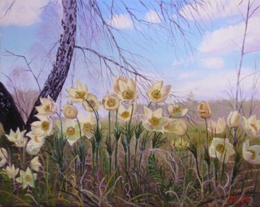 Картина под названием "Под весенним солнцем" - Дмитрий Репин, Подлинное произведение искусства, Масло