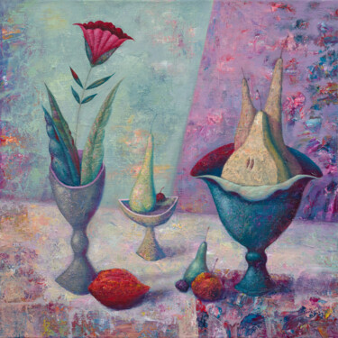 Картина под названием "Lilac still life." - Dmitrii Ryzhikov, Подлинное произведение искусства, Акрил Установлен на Деревянн…