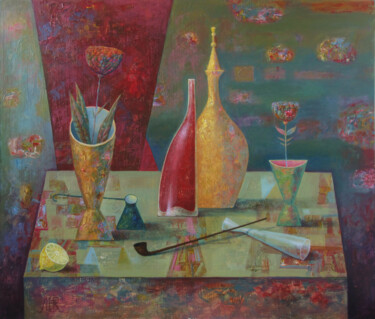Картина под названием "Coffee, lemon and w…" - Dmitrii Ryzhikov, Подлинное произведение искусства, Акрил Установлен на Дерев…