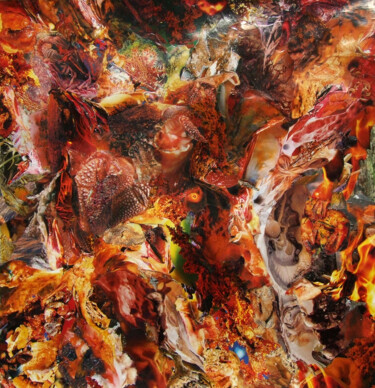 Colagens intitulada "Красное озеро" por Dmitrii Shulkovich, Obras de arte originais, Colagens Montado em Cartão