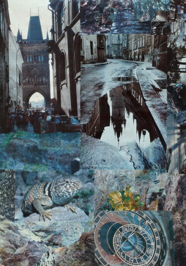 Collages getiteld "Стара Прага" door Dmitrii Shulkovich, Origineel Kunstwerk, Collages Gemonteerd op Karton