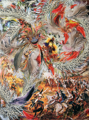 Collages titulada "Битва с пернатым зм…" por Dmitrii Shulkovich, Obra de arte original, Collages Montado en Otro panel rígido