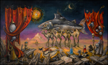 Painting titled "Entreprise game" by Dmitrij Has, Original Artwork, Oil Mounted on Wood Stretcher frame