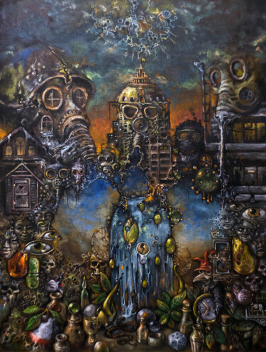 Painting titled "Quarantine triptych…" by Dmitrij Has, Original Artwork, Oil Mounted on Wood Stretcher frame