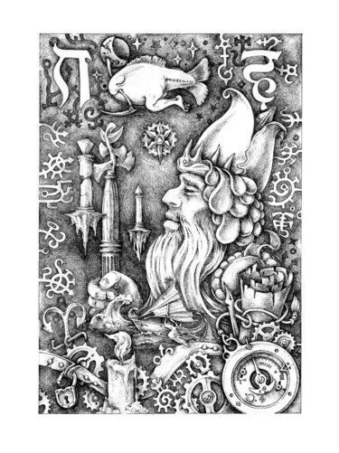 Disegno intitolato "#V The Hierophant" da Dmitrij Has, Opera d'arte originale, Penna gel