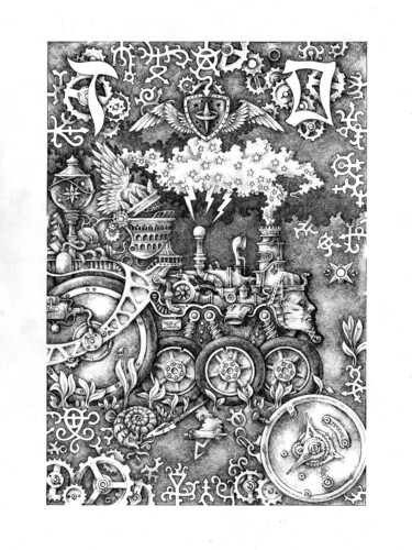 Disegno intitolato "#VII The Chariot" da Dmitrij Has, Opera d'arte originale, Penna gel