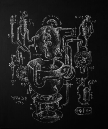 Картина под названием "Steam-coffe-punck" - Дмитрий Хась, Подлинное произведение искусства, Акрил Установлен на Деревянная р…