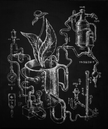 Malarstwo zatytułowany „Steam-tea-punck” autorstwa Дмитрий Хась, Oryginalna praca, Akryl Zamontowany na Drewniana rama noszy