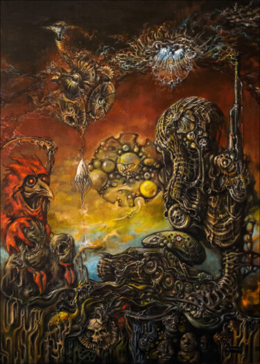 Painting titled "Sunset of an empire" by Dmitrij Has, Original Artwork, Oil Mounted on Wood Stretcher frame