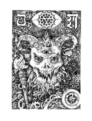 Desenho intitulada "XV The Devil" por Dmitrij Has, Obras de arte originais, Caneta de gel