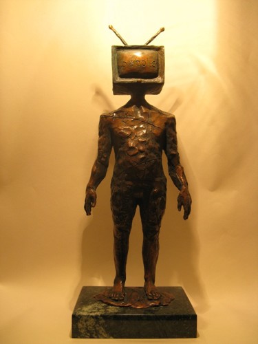 Sculpture titled "телезритель" by Dmitrii Morozov, Original Artwork, Bronze Mounted on Other rigid panel