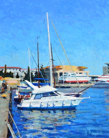 Painting titled "yachts" by Dmitrii Pashkov, Original Artwork, Oil
