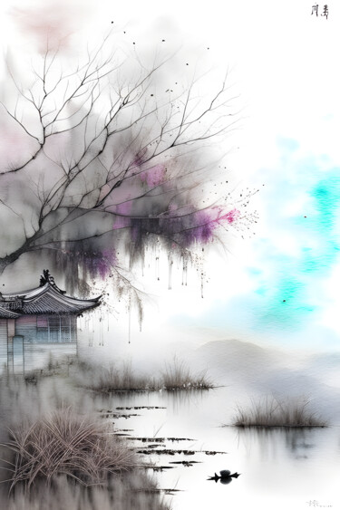 Картина под названием "Японская деревня" - Dmitriy Ivanov, Подлинное произведение искусства, Цифровая живопись Установлен на…
