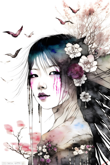 Картина под названием "Японская девушка" - Dmitriy Ivanov, Подлинное произведение искусства, Цифровая живопись Установлен на…