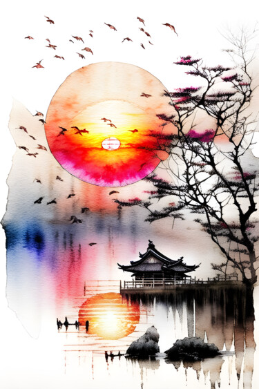 Картина под названием "Японское солнце" - Dmitriy Ivanov, Подлинное произведение искусства, Цифровая живопись Установлен на…