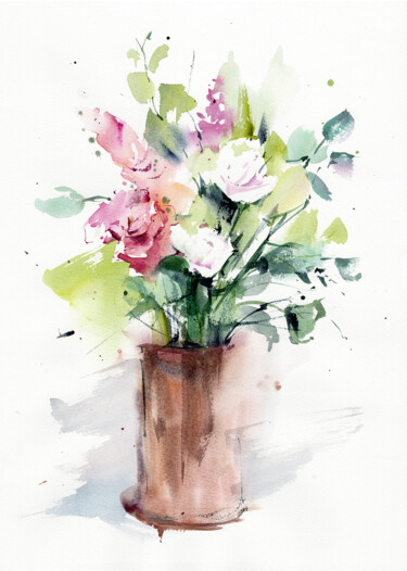 Peinture intitulée "flowers in a vase" par Dmitriy Shvetsov, Œuvre d'art originale, Aquarelle