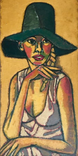 Картина под названием "Портрет женщины в ш…" - Dmitriy Trubin, Подлинное произведение искусства, Масло